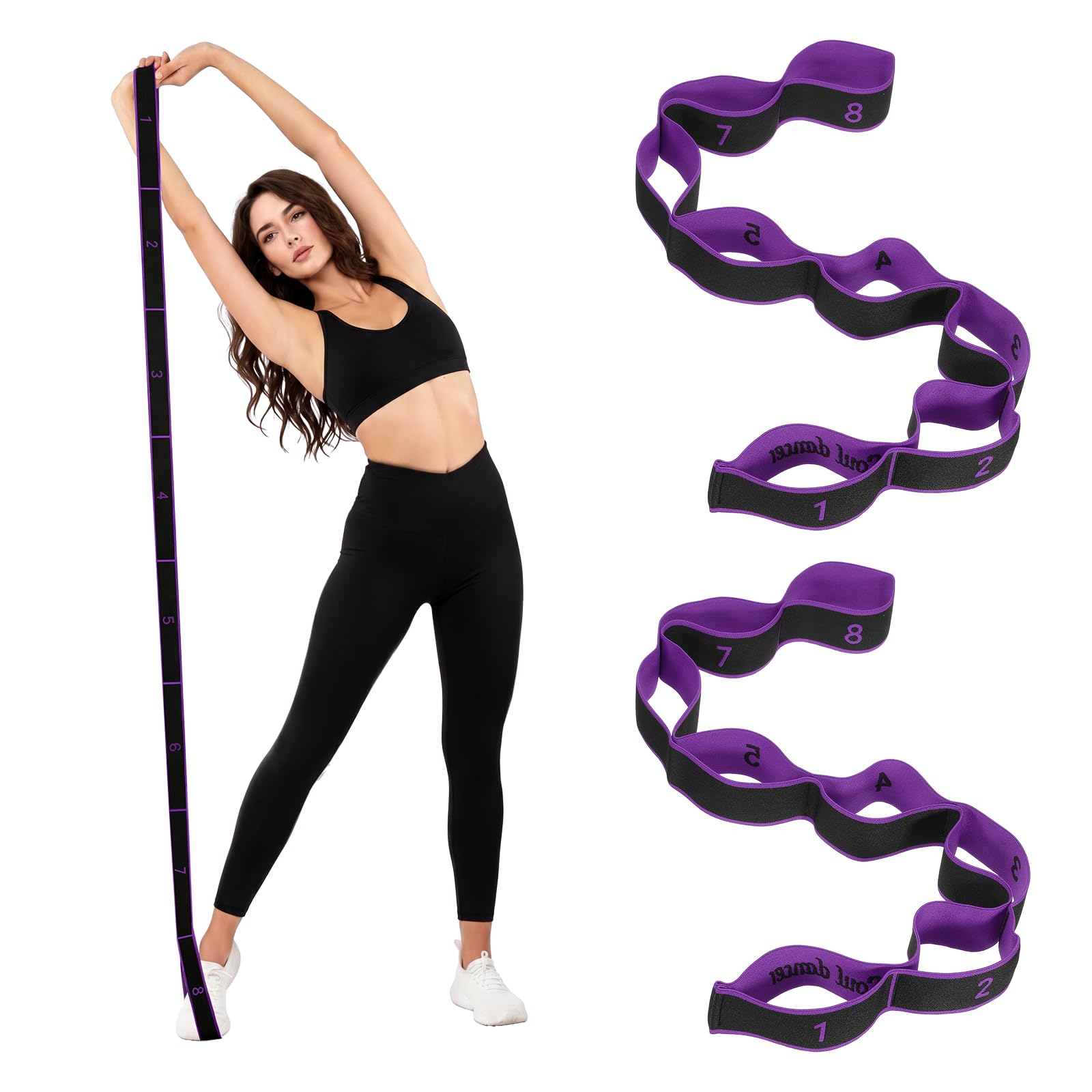 YELARXI Yoga Belt Stretcher 8-Section Fitness Resistance Bands