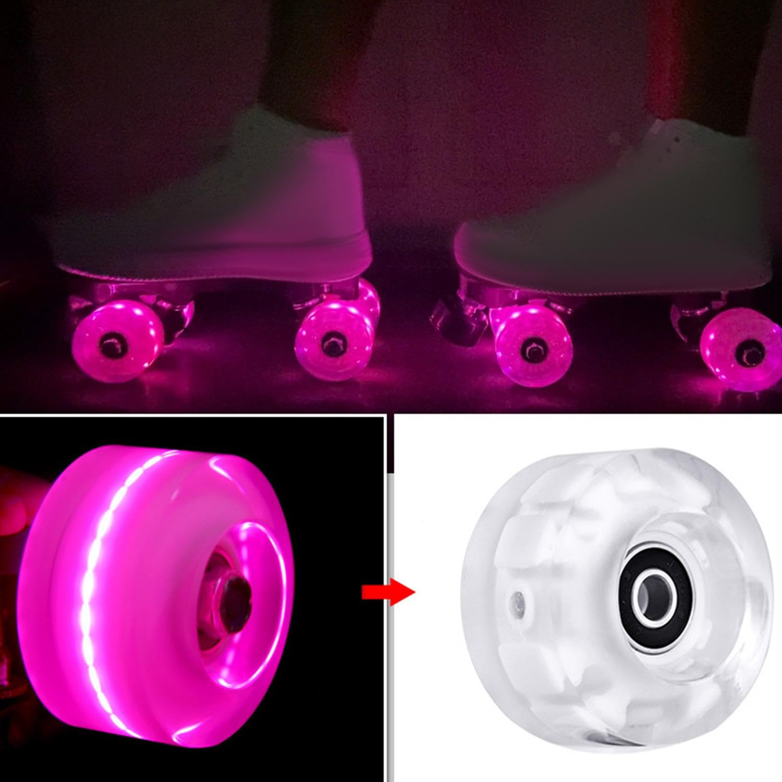 8 Pièces Roues de Skateboard Roues de Roller Roues Roulements Intégrés LED Remplacement Longboard PU Conviennent à Patinage sur Parc Cad