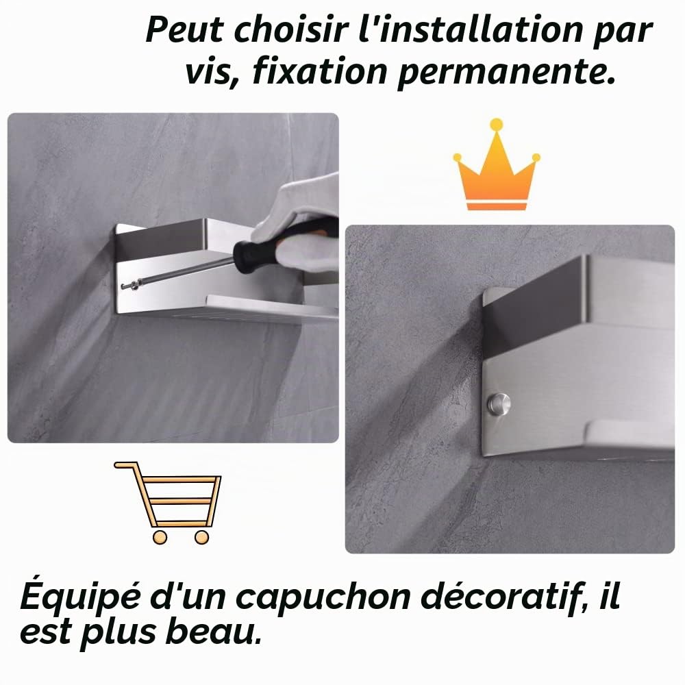Étagère de Douche sans Perçage, Étagère de Douche Auto-adhésif,SUS304 Acier Inoxydable Adhésive Panier de Douche Nickel Brossé 30CM
