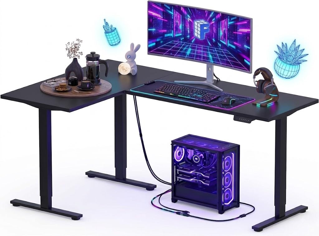 FLEXISPOT Scrivania in piedi a forma di L, 180 x 120 cm, angolo elettrico regolabile in altezza, postazione di lavoro per computer con 4 controlli di memoria, configurazione sinistra o destra, nero