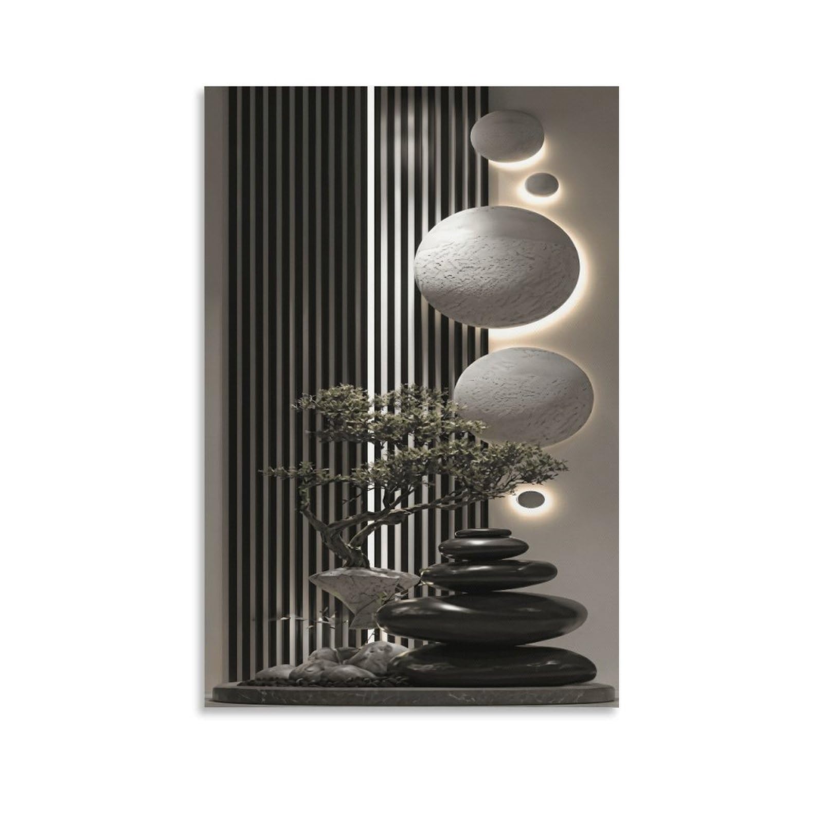 XPASHIQWC Zen Pine Tree Wall Decor Poster Stacked Stones Canvas Prints Picture Modern Canvas Wall Art Picture Wall Hanging for Bathroom Wall Decor 20x30inch(50x75cm)