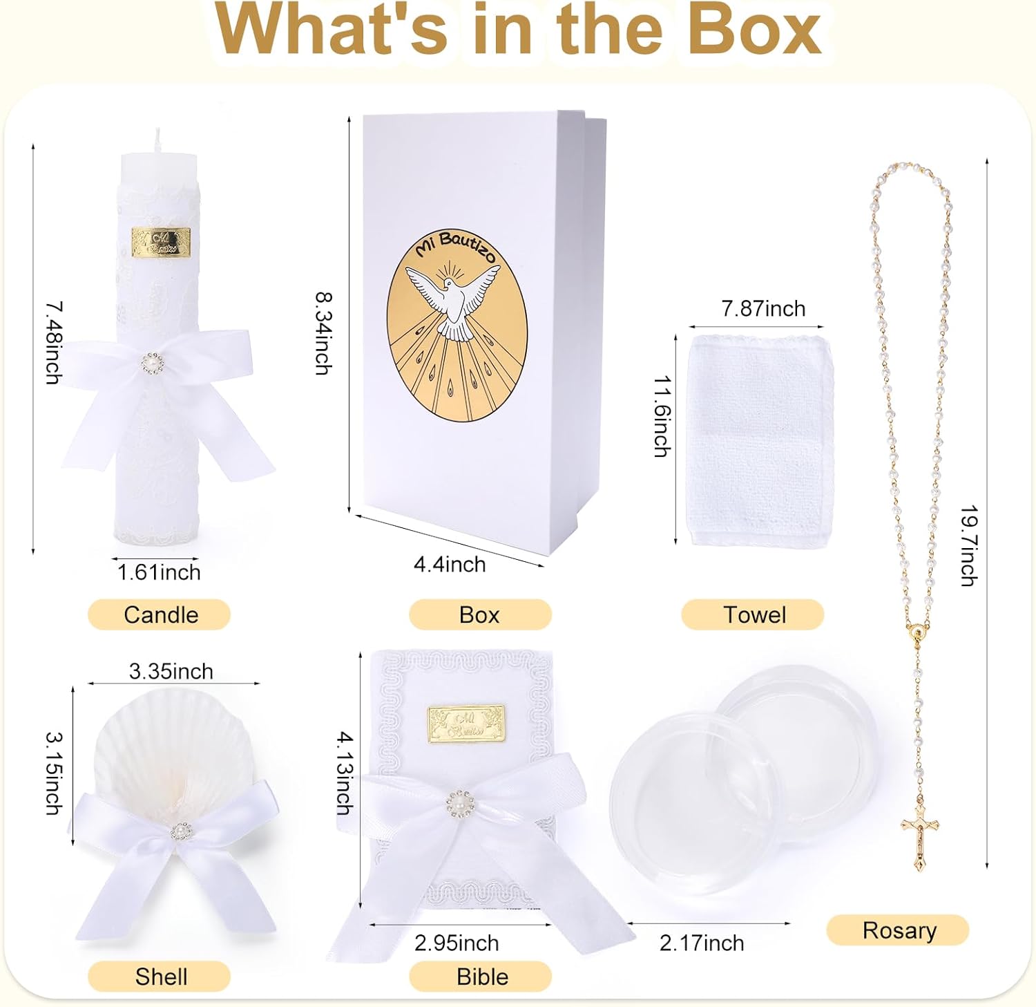 Baptism Candle Set for Boys and Girls,5 PCS Baptism Kit Catholic Candle,Baptismal Shell,Towel,Rosary,Bible for Baby Dedication Christening Gift,Velas para Primera Comunión De Niño Bautizo De Niña