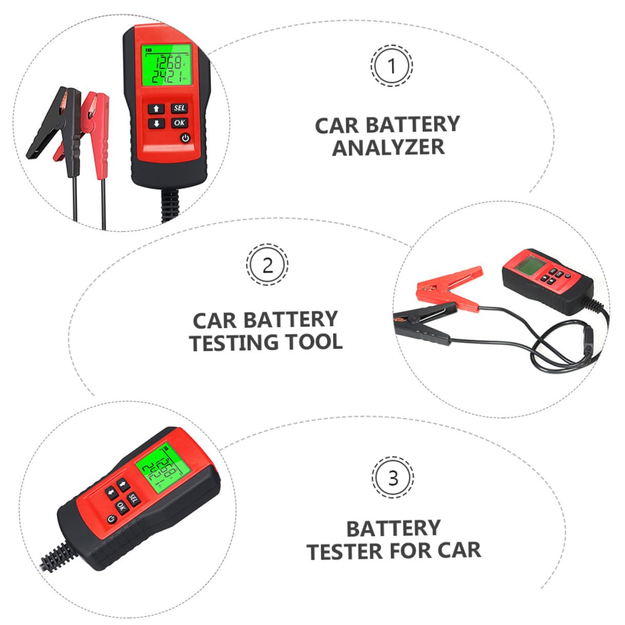 Healeved Tester per Batterie Auto Digitale 12V Schermo LCD Retroilluminato Analizzatore di Tensione e Resistenza per Auto e Veicoli Elettrici Strumento di Test Batteria Segnale Acustico