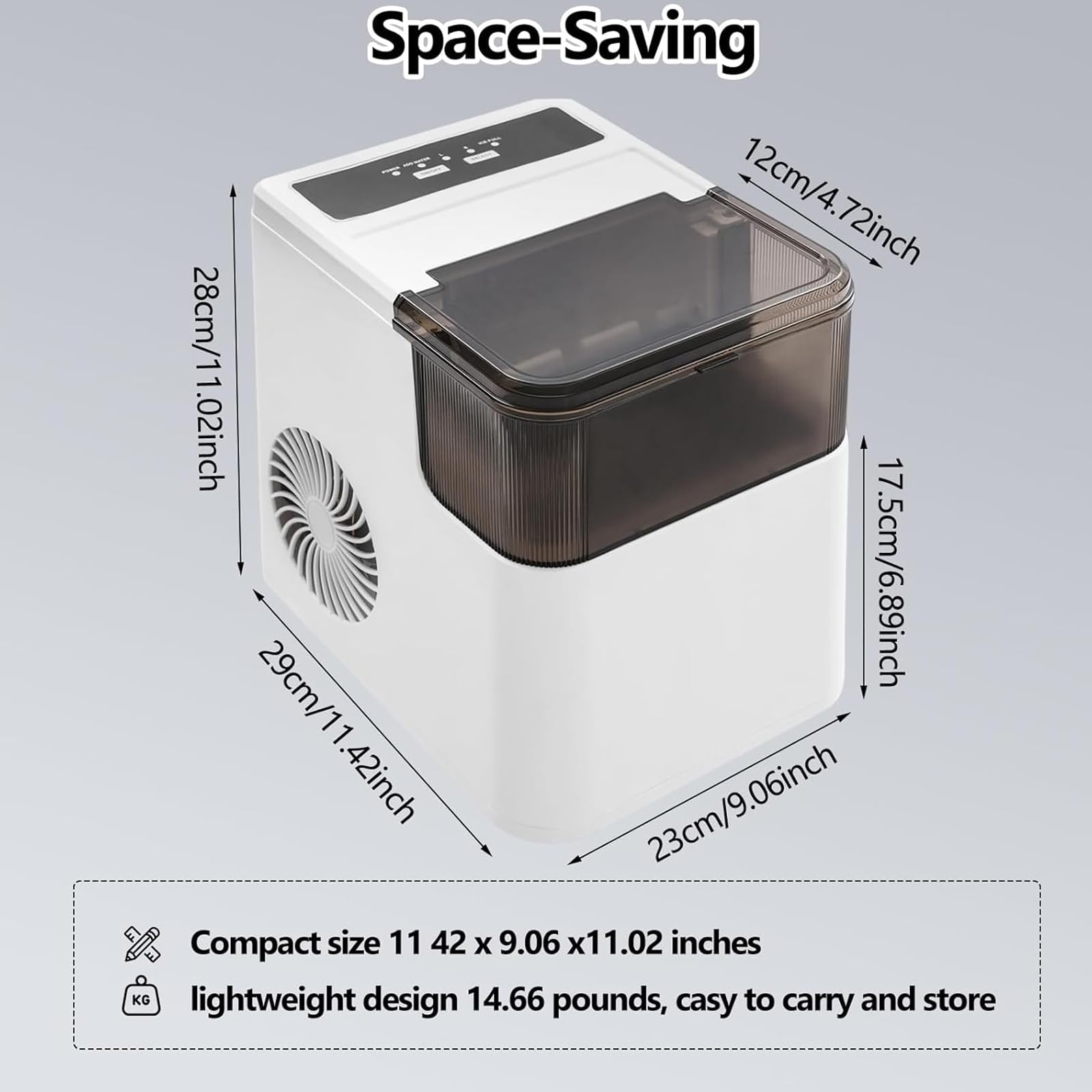 1.4L portatile Nugget Ice Maker Countertop, 12Kg / 24h | Finestra autopulente/trasparente, piano d'appoggio per mini congelatori per bar domestici, cestello rimovibile per ufficio