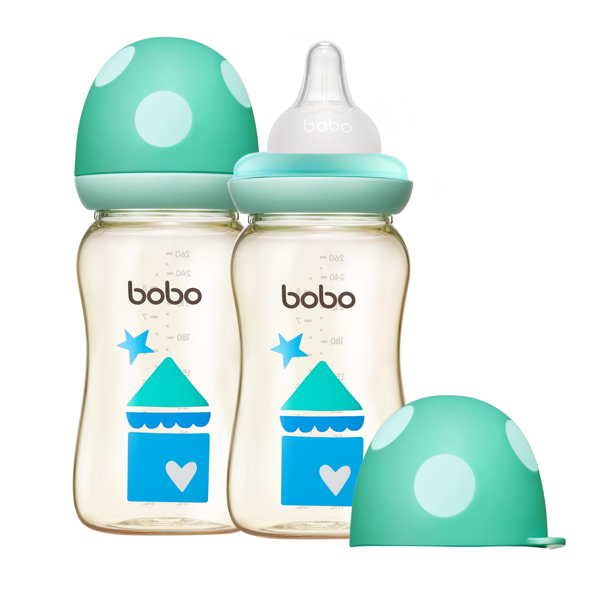 YOHKOH PPSU Baby Bottle Wide Neck, Newborn Anti-Colic Baby Bottle with Natural Response Nipple, Streamlined Body, Easy to Clean (8.8oz (Pack of 2),