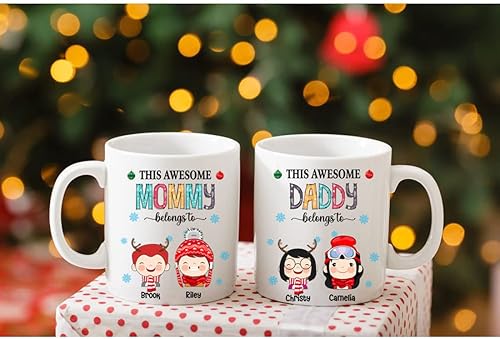 Miniatura 18 de Yeh Gift Tazas de Navidad personalizadas. Taza de café personalizada con tu nombre y nombre de miembro de la familia. Regalos familiares para Ver