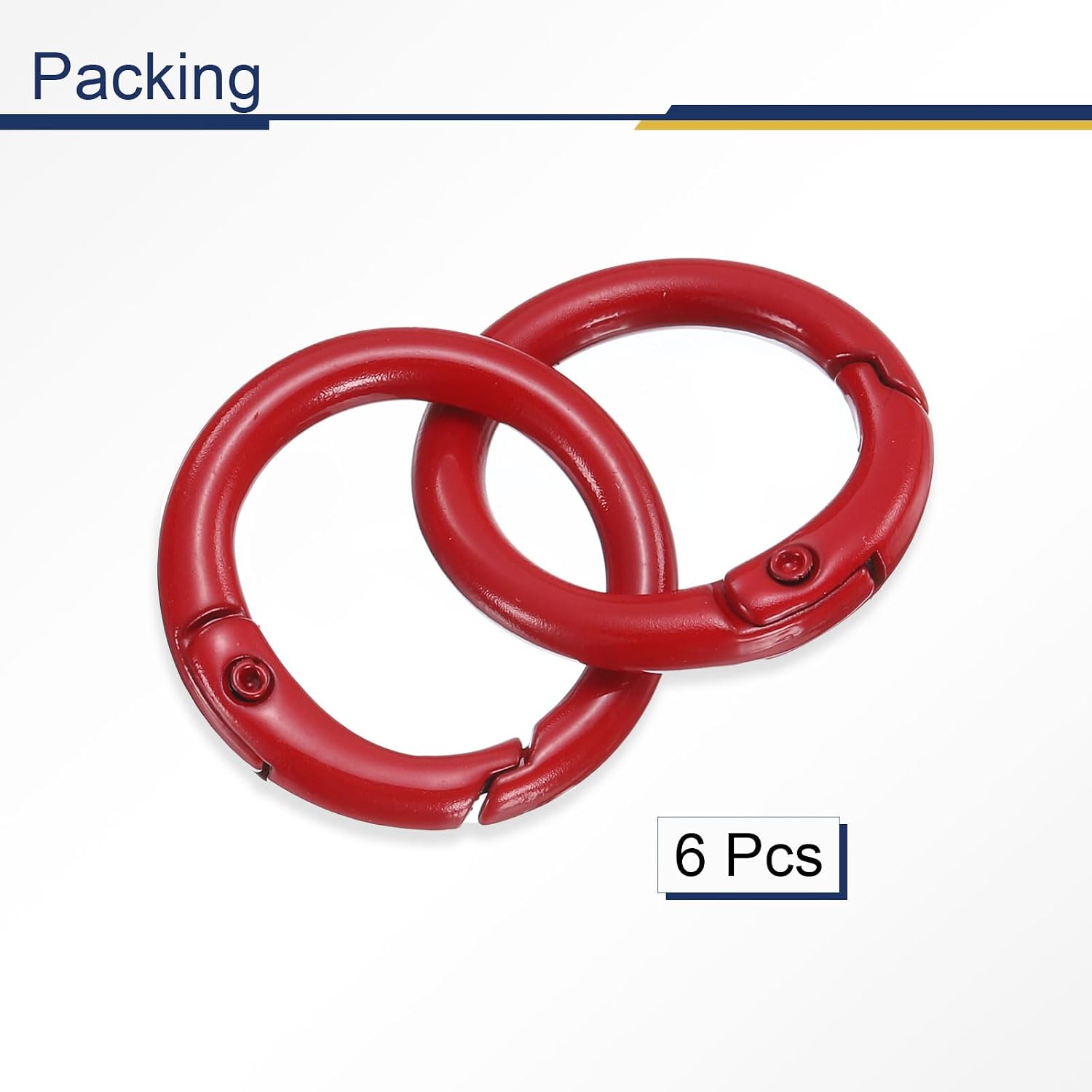 HARFINGTON 6pcs Metal Spring O Rings 0.7" Trigger Spring Keyrings Buckle Round Snap Clip for DIY Keychains Bag Purse Handbag, Red image 3