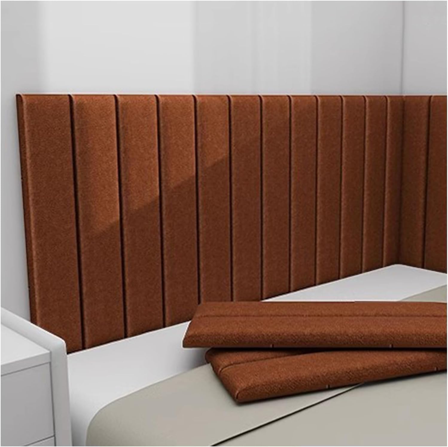 Padded Wall Panels Kids Anti-Collision Wall Padding Self-Adhesive Insulated Wall Stickers Bedroom Headboard Wall Decorative 70x23cm(Brown,4pcs)