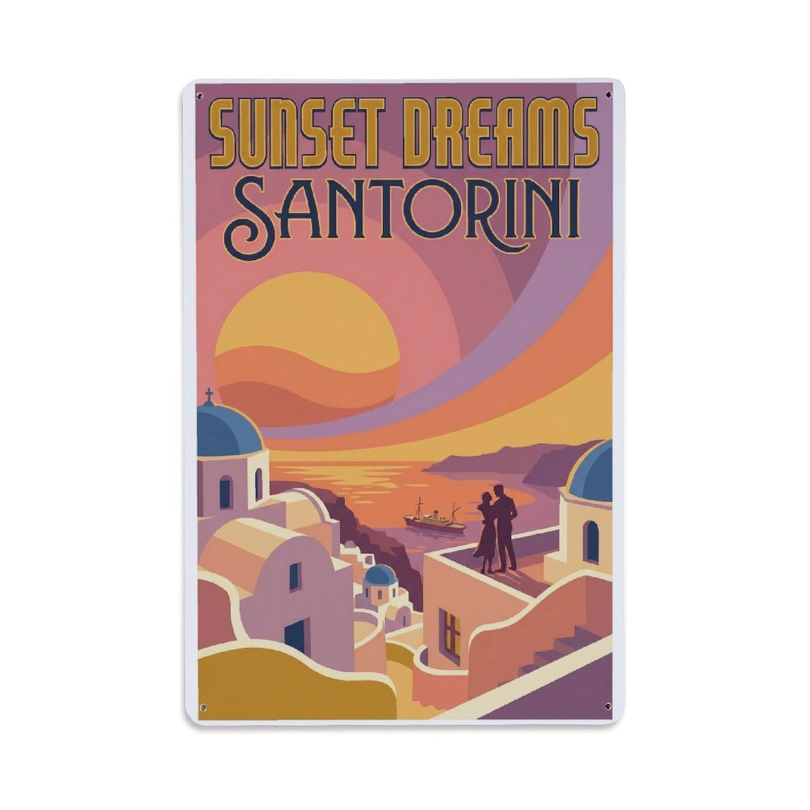 Gead 8X12inch Style Vintage Travel Santorini Sunset Dreams Metal Tin Sign