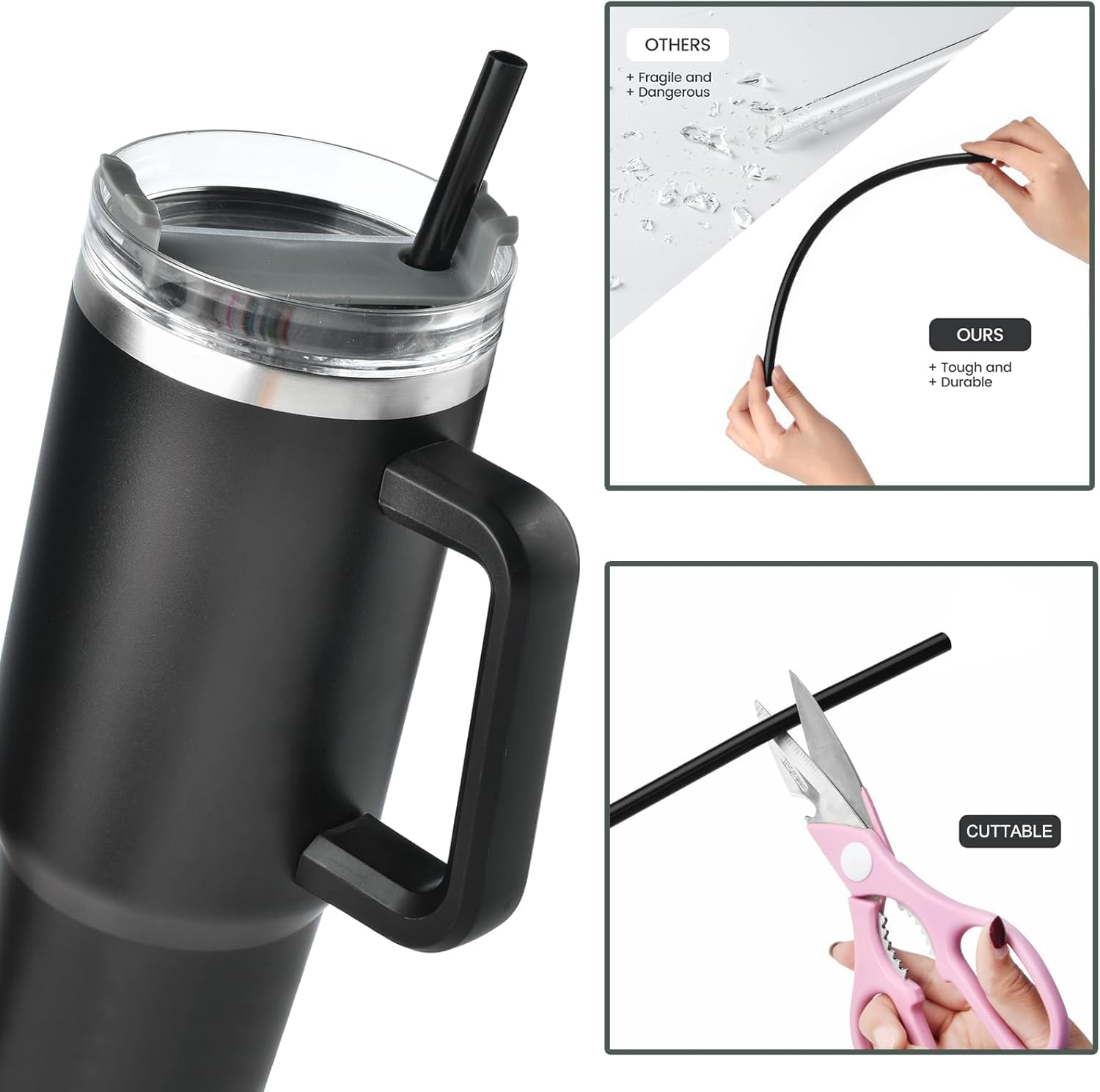 Set van 8 vervangende rietjes voor IceFlow roestvrijstalen drinkbeker, herbruikbare rietjes, plastic rietjes met reinigingsborstel, compatibel met Stanley IceFlow 850 ml Tumbler Stanley Flip Straw