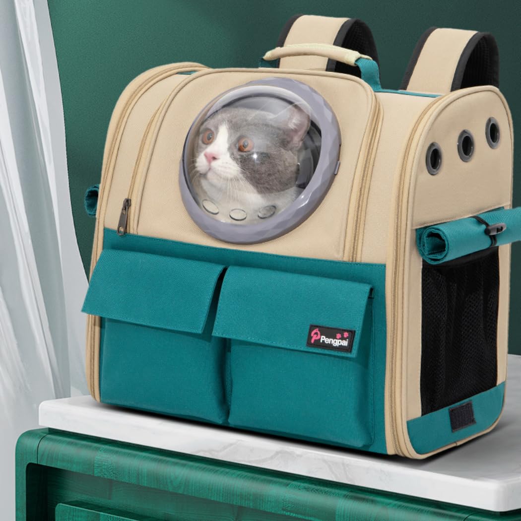 Trasportino Zaino Porta Cane Gatto 8kg, Borsa Trasporto Capsula Grande con 3 Ingresso 2 Cupole (acrilico e nido d'ape) Apertura dall'alto, Portatile Ventilato Pieghevole per Viaggio e dal Veterinario