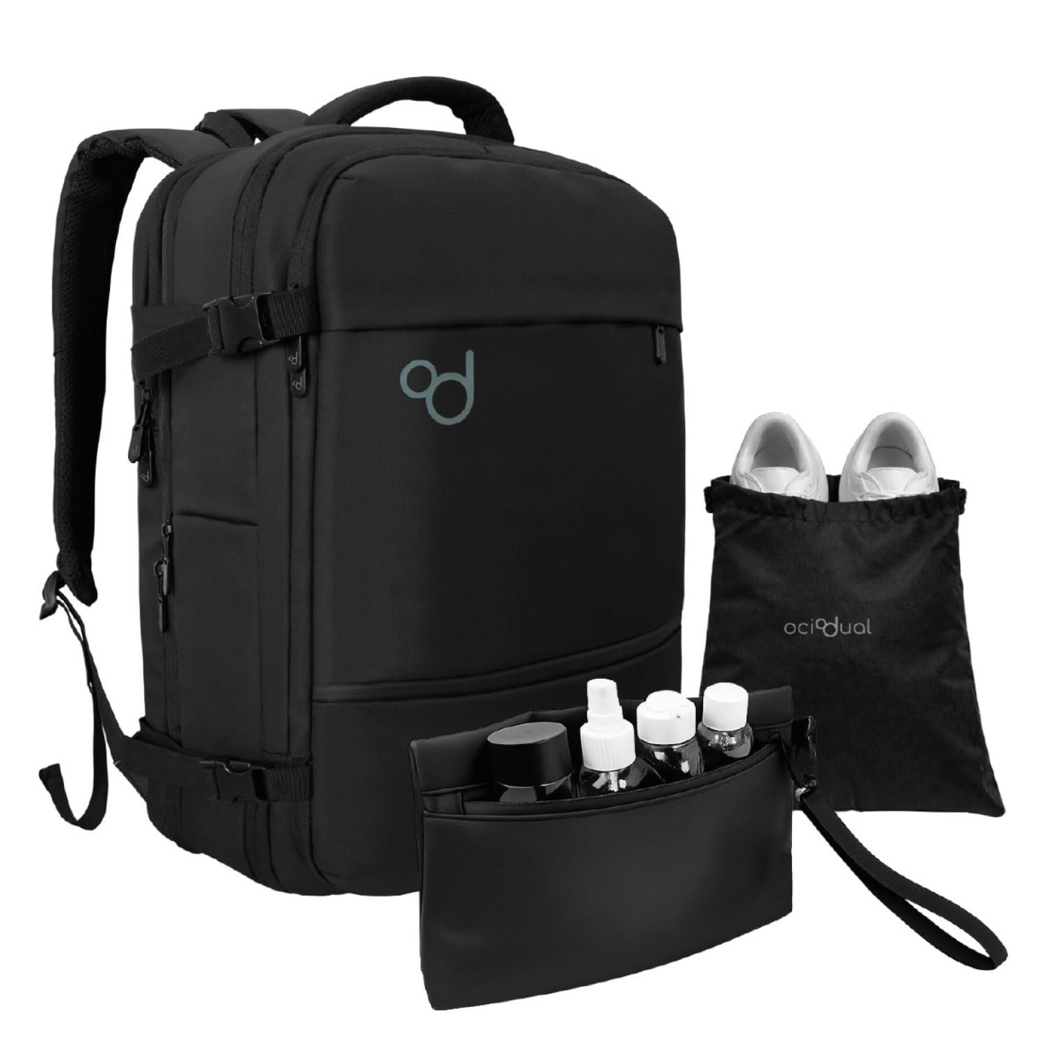 OcioDual Zaino da Viaggio Cabina Grande 55x40x20 cm, Bagaglio a Mano Espandibile fino a 55x40x25 cm, Zaino Valigia da Cabina per Uomo e Donna, Porta PC Laptop 17 Pollici
