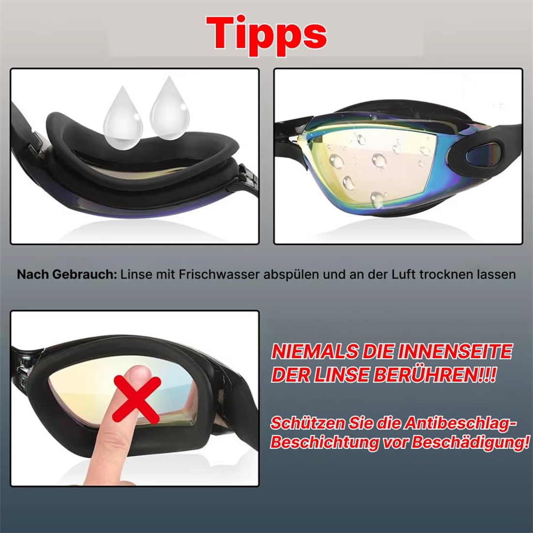 hydrinvis Beschichtete Schwimmbrille mit Ohrstöpseln und Nasenclip Für Damen & Herren – Anti-Beschlag & Wasserdicht, UV-Schutz