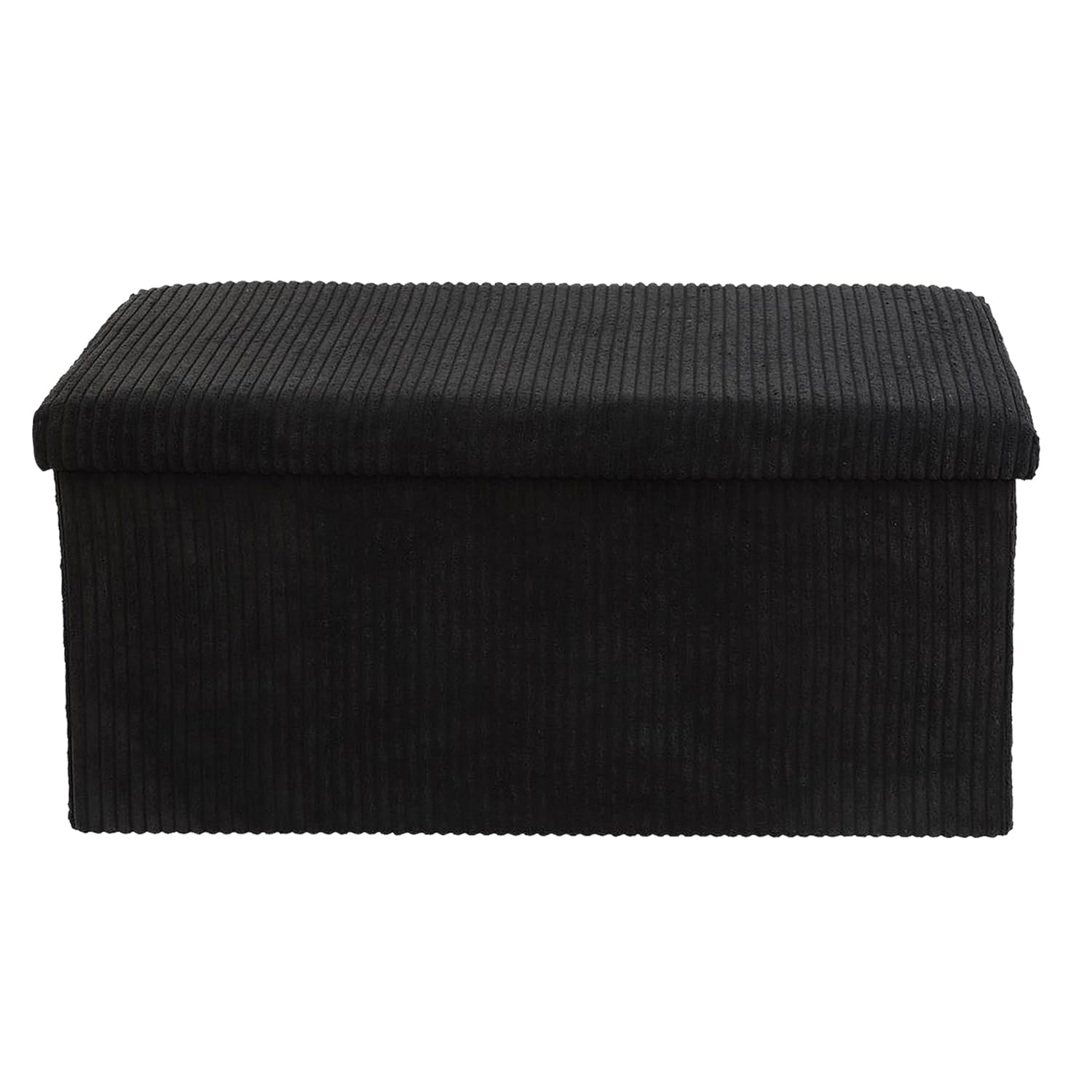 DANIEL JAMES Housewares Folding Ottoman Storage Box – Large Padded Footstool or Storage Chest with Lid for Bedroom, Hallway, Living Room - Corduroy: Black