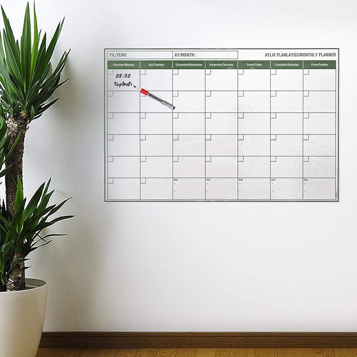 Manyetik Yapışkanlı Bir Aylık Program Planlayıcı Akıllı Statik Duvar Takvimi 1. SINIF KALİTE 85x56 cm