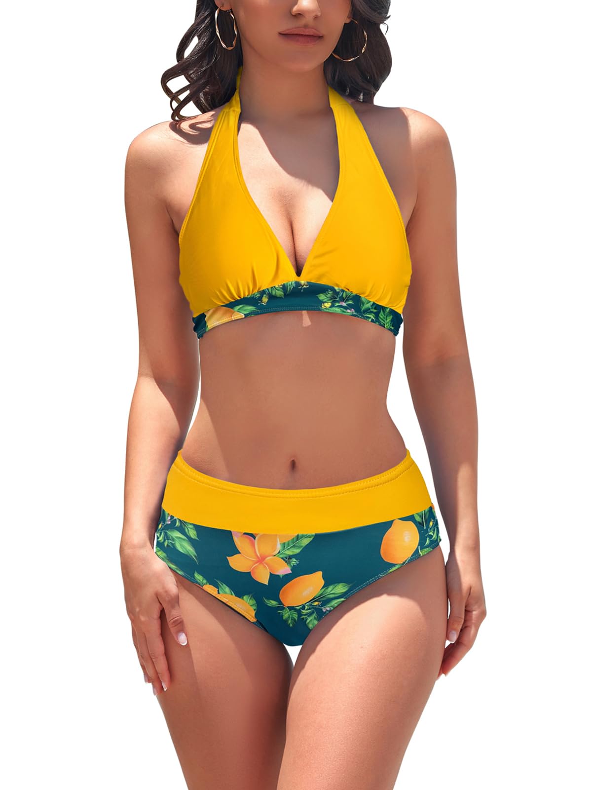 AYEEBOOY Damen Bikini Set Triangel Badeanzug Strand Lace Up Zweiteiliger Blumenmuster V Ausschnitt Bademode