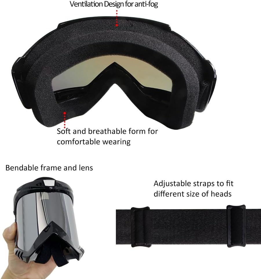 Professional Motorcycle Motocross Goggles for Men Women ATV Dirt Bike Glasses Wide Vision Powersports Motobike Goggles UV400 Anti-Fog Scratch Windproof Dustproof 2 Pack (Sliver+Color) - Image 3