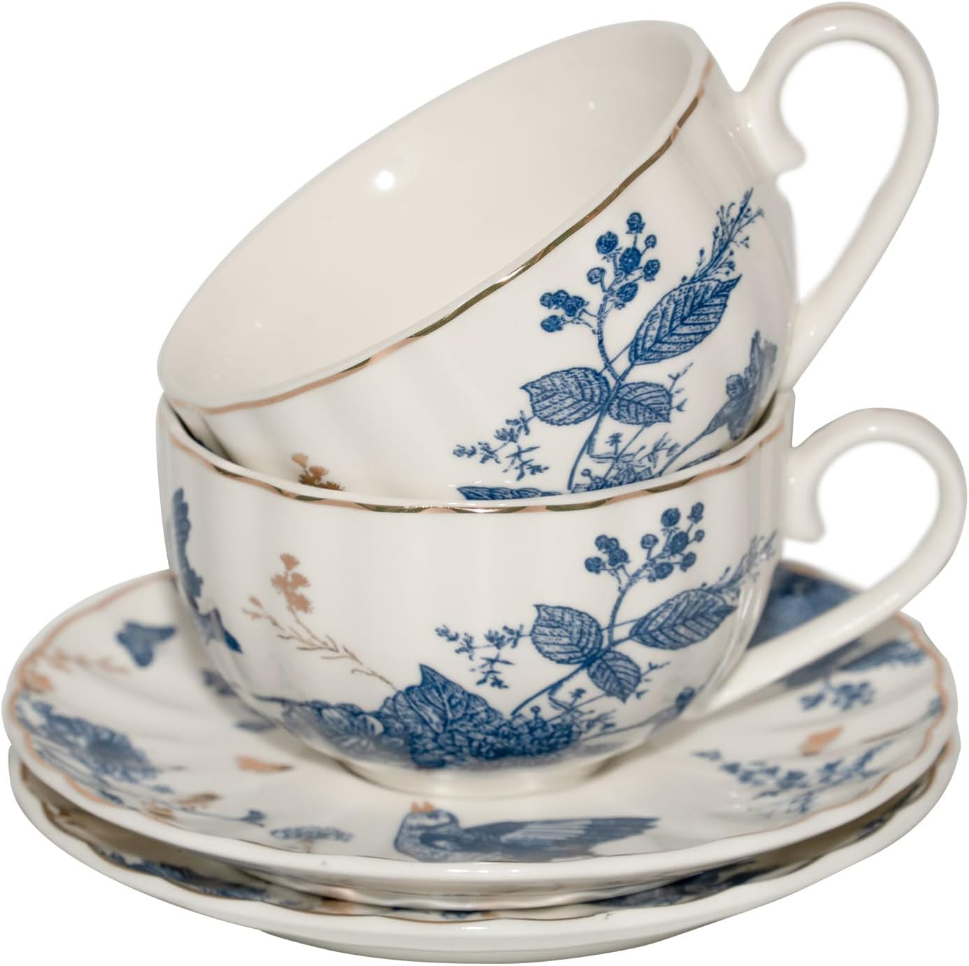 Tea Cups and Saucers Coffee Cappuccino Espresso Latte Cup Mugs Special Gold Line Ceramic Cup Porcelain Tea Cups Set of 2 (7 oz) for Gifts,Party,Gatherings, Afternoon Teas,Receptions - Image 6