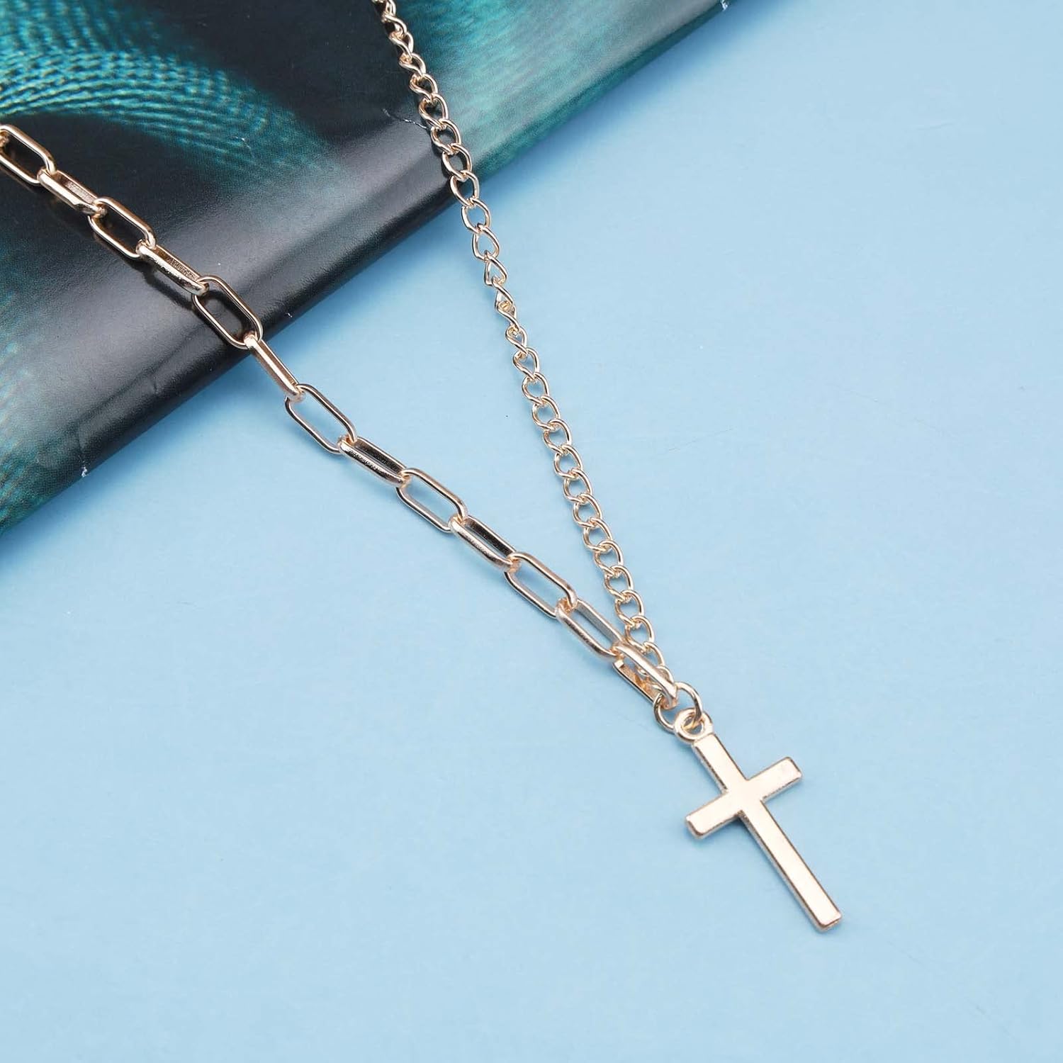 Boho Gold Cross Choker Necklace Paperclip Chain Necklace Faith Cross Pendant Necklace Vintage Religious Cross Necklace Jewelry for Women and Girls - Image 4