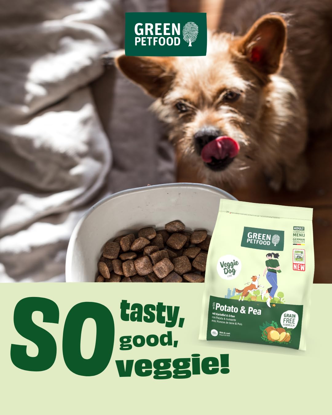 Green Petfood VeggieDog con Patata y Guisante (1 x 10 kg) | Adulto | alimento seco Premium para Perros Adultos sensibles | Vegetariano y sin Trigo | con Sabrosa Batata | 1 Pack