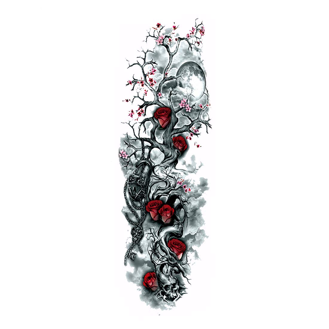 3D Temporary Tattoo Sticker For Full Arm Color Red Rose Big Scary Tribal Totem Fire Popular Sexy Designs Size - 48x17cm