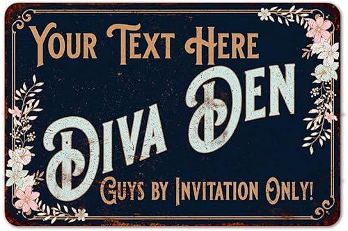 Letreros personalizados con texto en inglés Diva Den, She Shed Shack, decoración de pared de lata victoriana, placa de decoración artística con