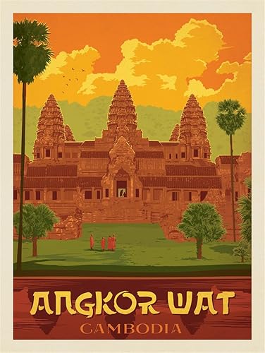 WenKa Pósteres vintage de viaje por la ciudad de Angkor Wat de Camboya, arte de pared, decoración de habitación de preparación, decoración de