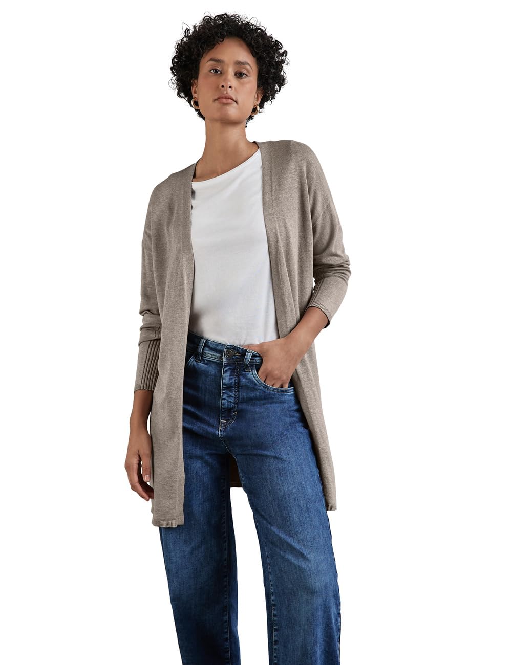 Street One Damen Langer Feinstrickcardigan: Offene Strickjacke Langarm