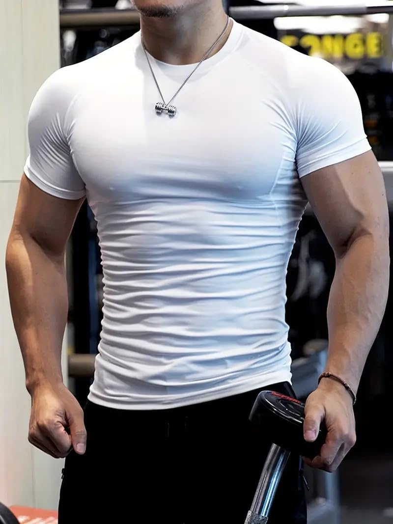 Men’s Quick Dry Athletic T-Shirt, Short Sleeve Compression Gym Shirt, Lightweight Stretch Workout Top for Fitness