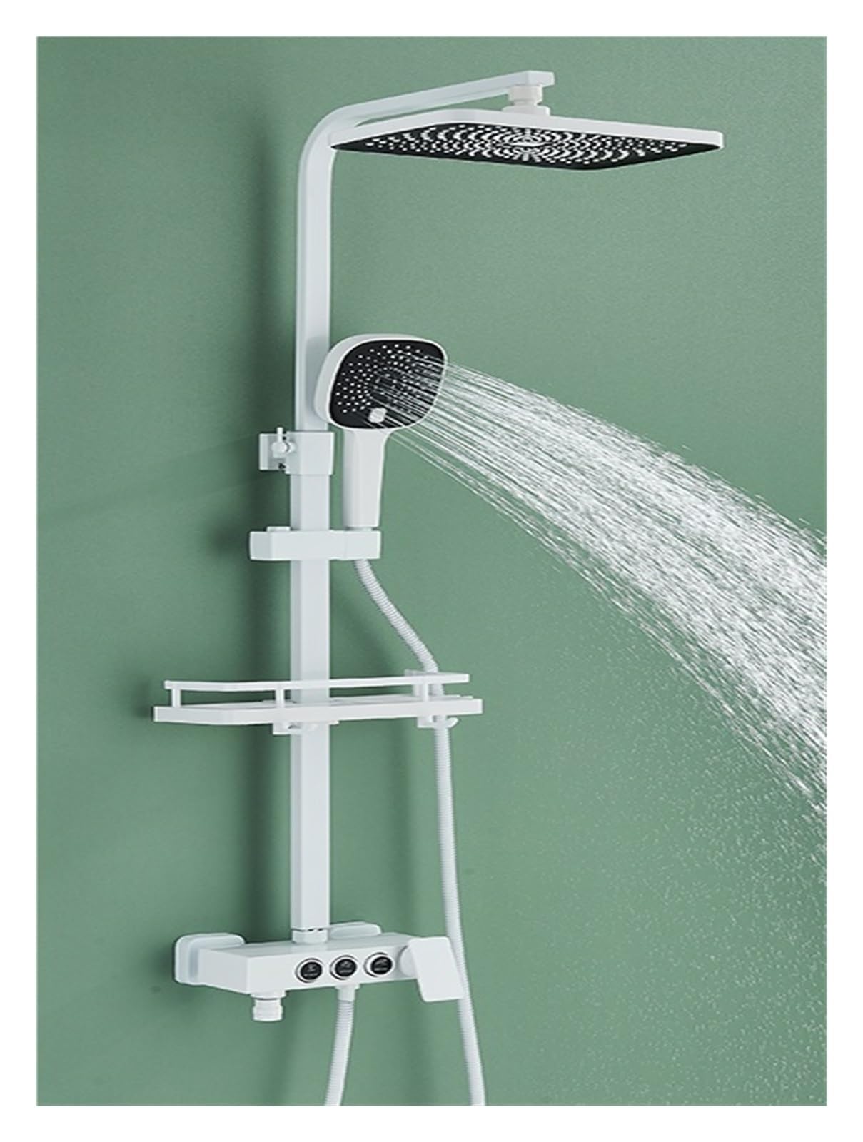 Tatic Kolumna prysznicowa z wyświetlaczem temperatury LCD, bateria wannowa z opadami deszczu, szaro-czarna h, zasilana wodą, zawiera półkę wannową, ciepłą i zimną wodę (biała 3)
