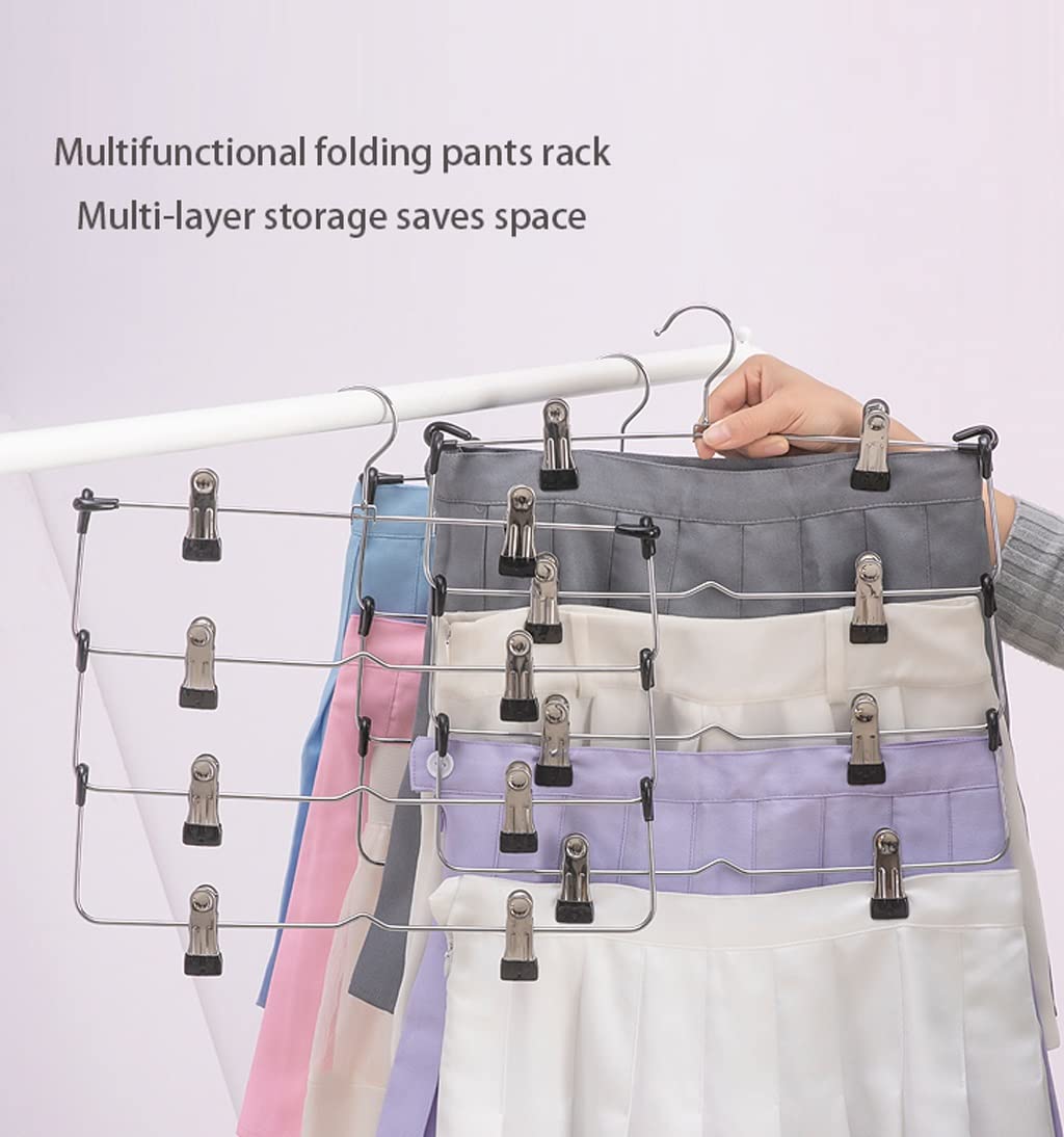 Colgador De Faldas De Metal De 4 Niveles, Ahorro De Espacio, con Clips, Organizador De Almacenamiento De Armario, Colgador De Pantalones Ajustable, 4 Uds. para Sudadera