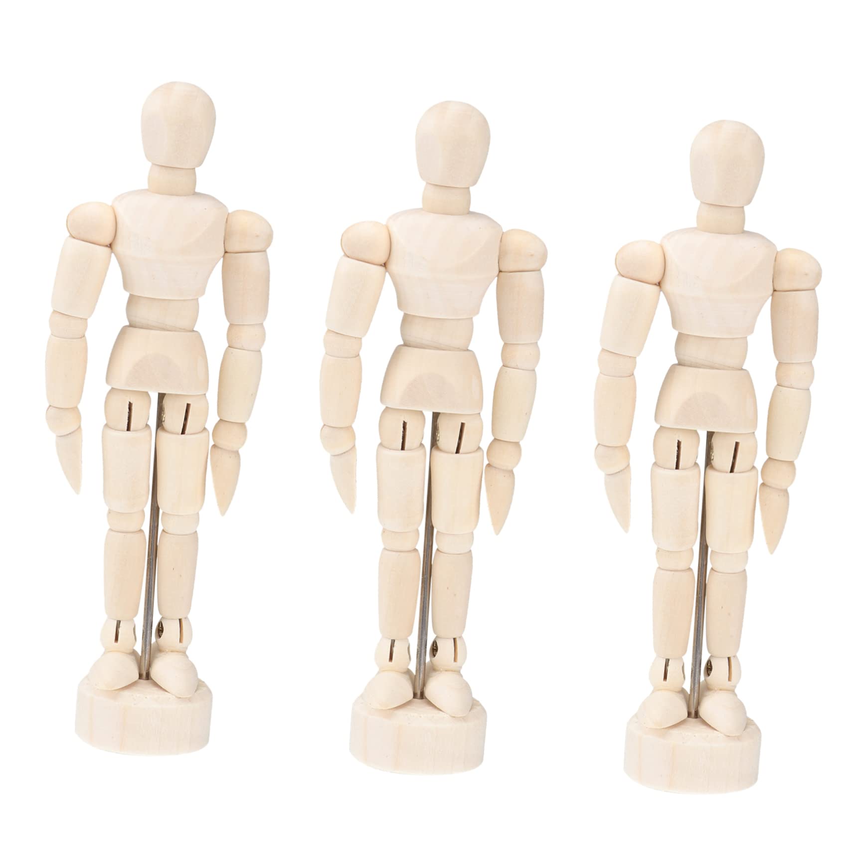 HOMSFOU 3pcs Wooden Man Model for Artists Jointed Sketch Figure with Stand Lightweight Drawing Accessory for Home Office Desk Decoration Beige