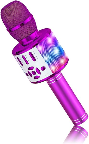 BONAOK Kinder Karaoke Mikrofon,4 in 1 Magic Sing Microphone Spiel, Bluetooth Lautsprecher für Zuhause Party, Kinder Spielzeug von 5-10 Jahre Mädchen Jungen,Kompatibel mit Smartphone PC (Lila) - 1