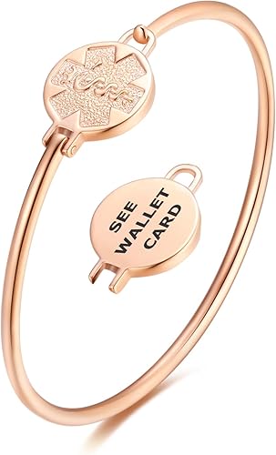 Divoti Pulsera médica grabada con láser de encargo profundo PVD orooro rosa de la identificación de la alerta médica