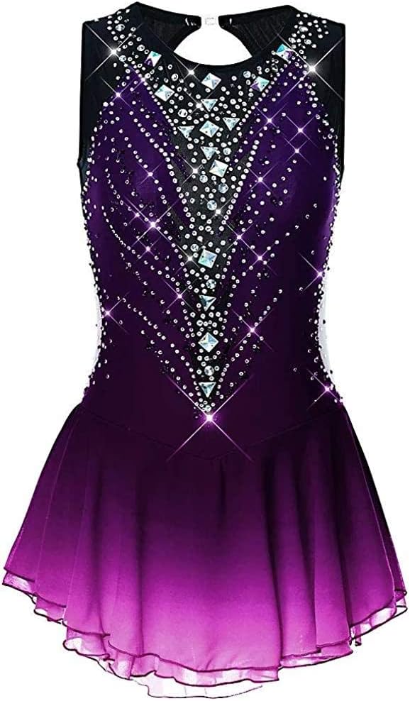 SHANGN Figure Skating Dress Dance Wear Rhythmic Gymnastics Leotard Professional Competition Costume Women Girls Ice Skating Dress Ice Skirt,Purple-165
