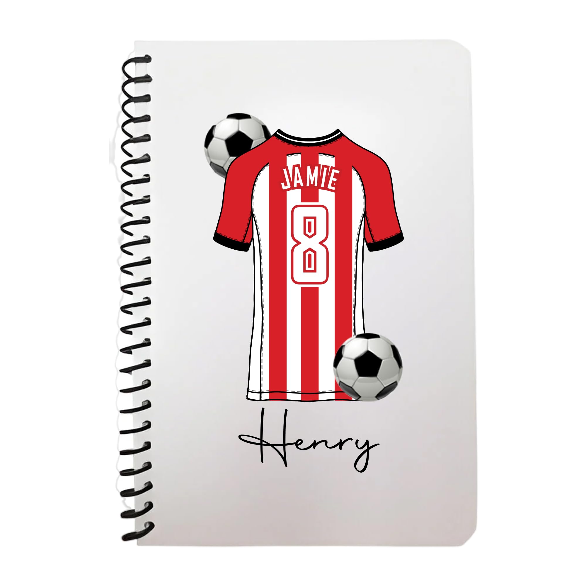 Pickhut Personalised Football Jersey Design A5 Notebook, 60 Lined Pages, Glossy Cover, Back to School Gift for Kids (D21)