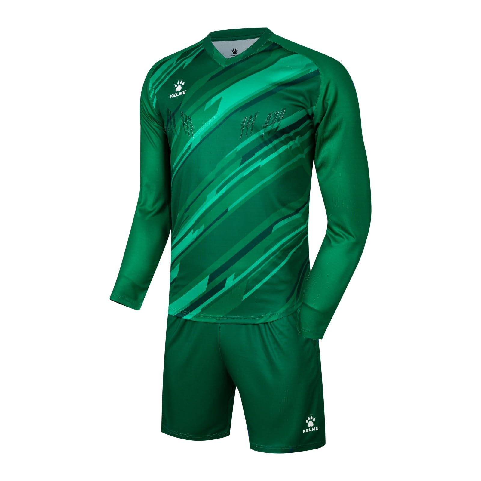 Kelme Men's Football Goalkeeper Shorts Long Sleeve T-Shirts Padded Goalie Jersey Sports Uniform(Green, XS)
