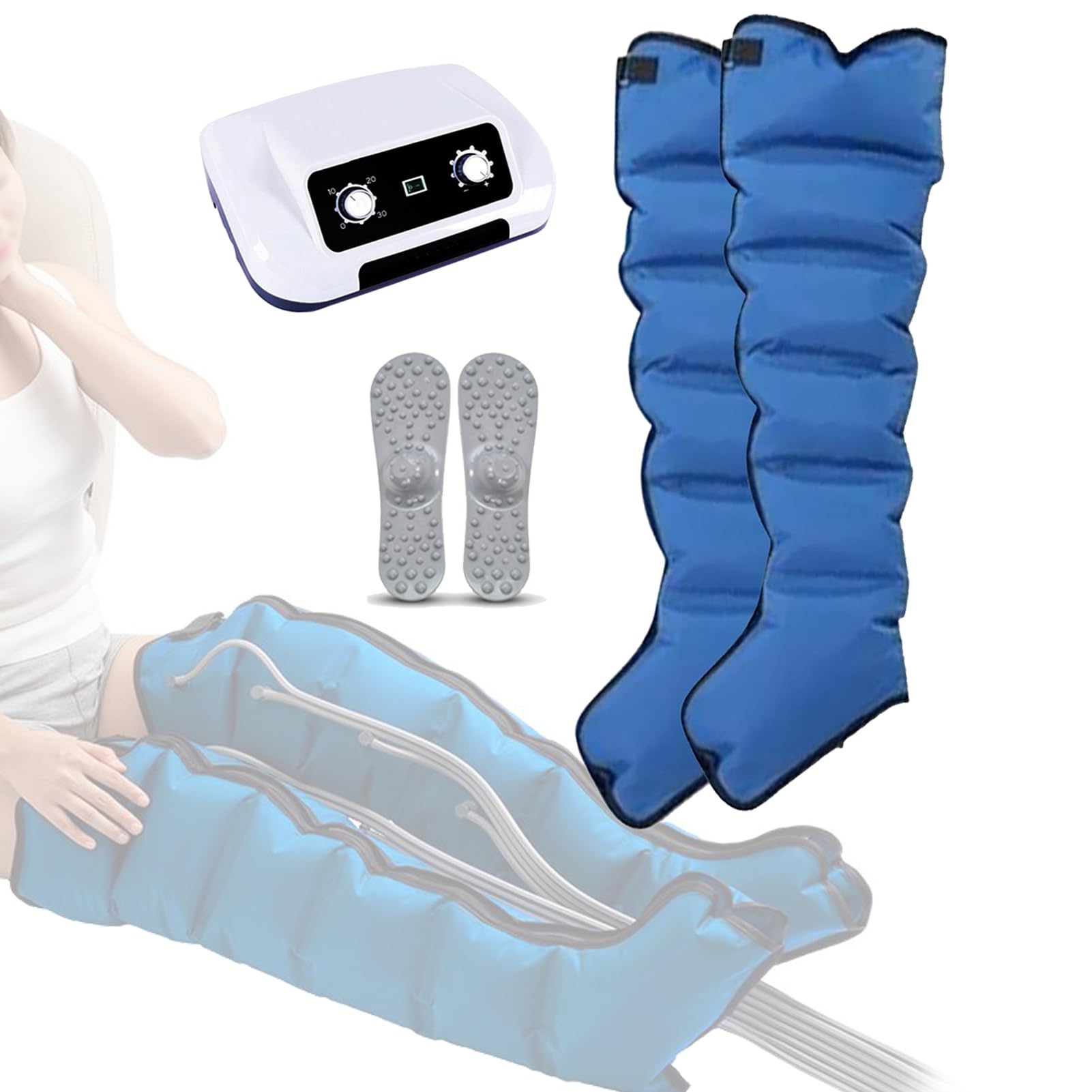 Genérico Botas Presoterapia para Casa Abdomen Y Piernas, Masajeador Piernas Circulación Presoterapia Profesional, Drenaje Linfatico Maquina De Presoterapia para Casa (Blue, 2 Legs)