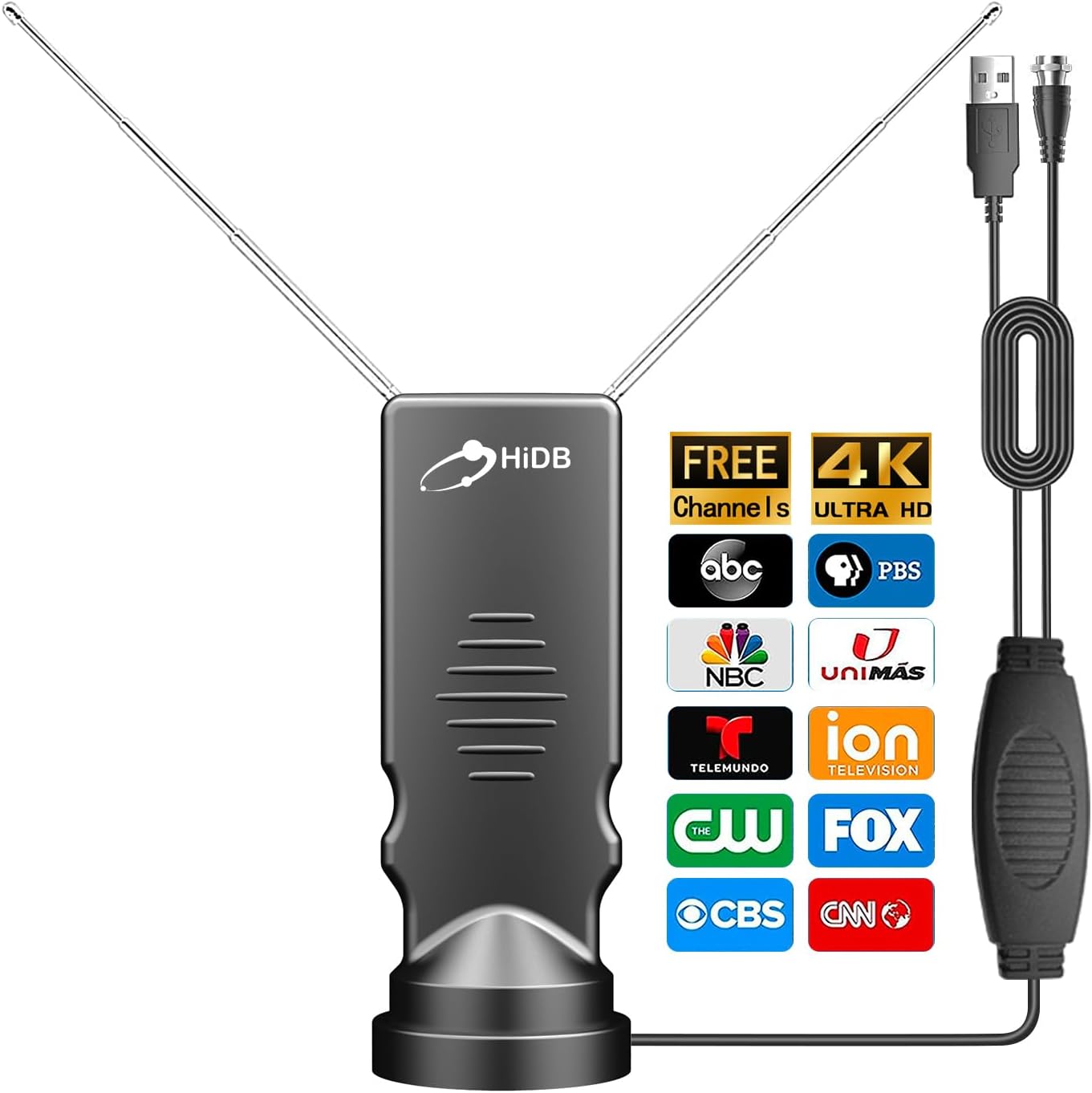 Rabbit Ears Antenna for TV Without Cable, Long Range Reception with