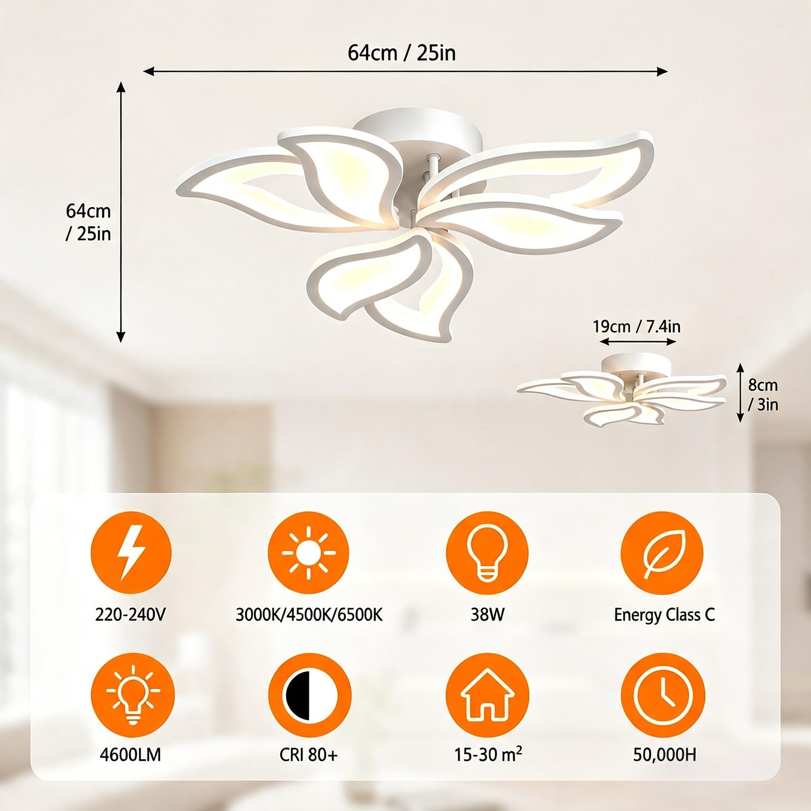 LED Plafonnier Luminaire 38W 4500LM 64cm Température de couleur réglable