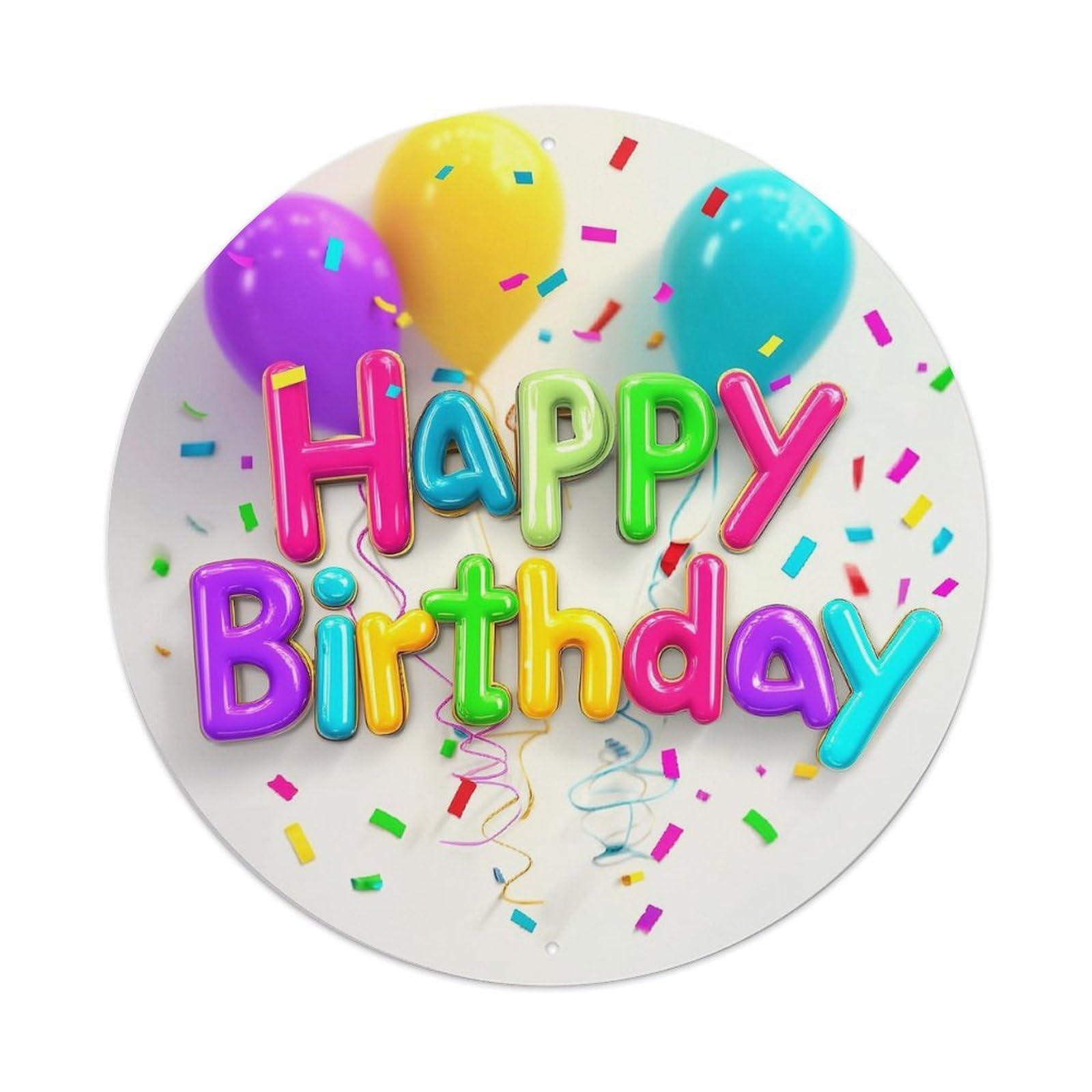 Happy Birthday Balloons Confetti Colors_1 Retro Metal Sign Round Tin Sign, Vintage Decor Art Poster for Bar, Home, Man Cave, Kitchen, Laundry Room Gift 8x8Inch