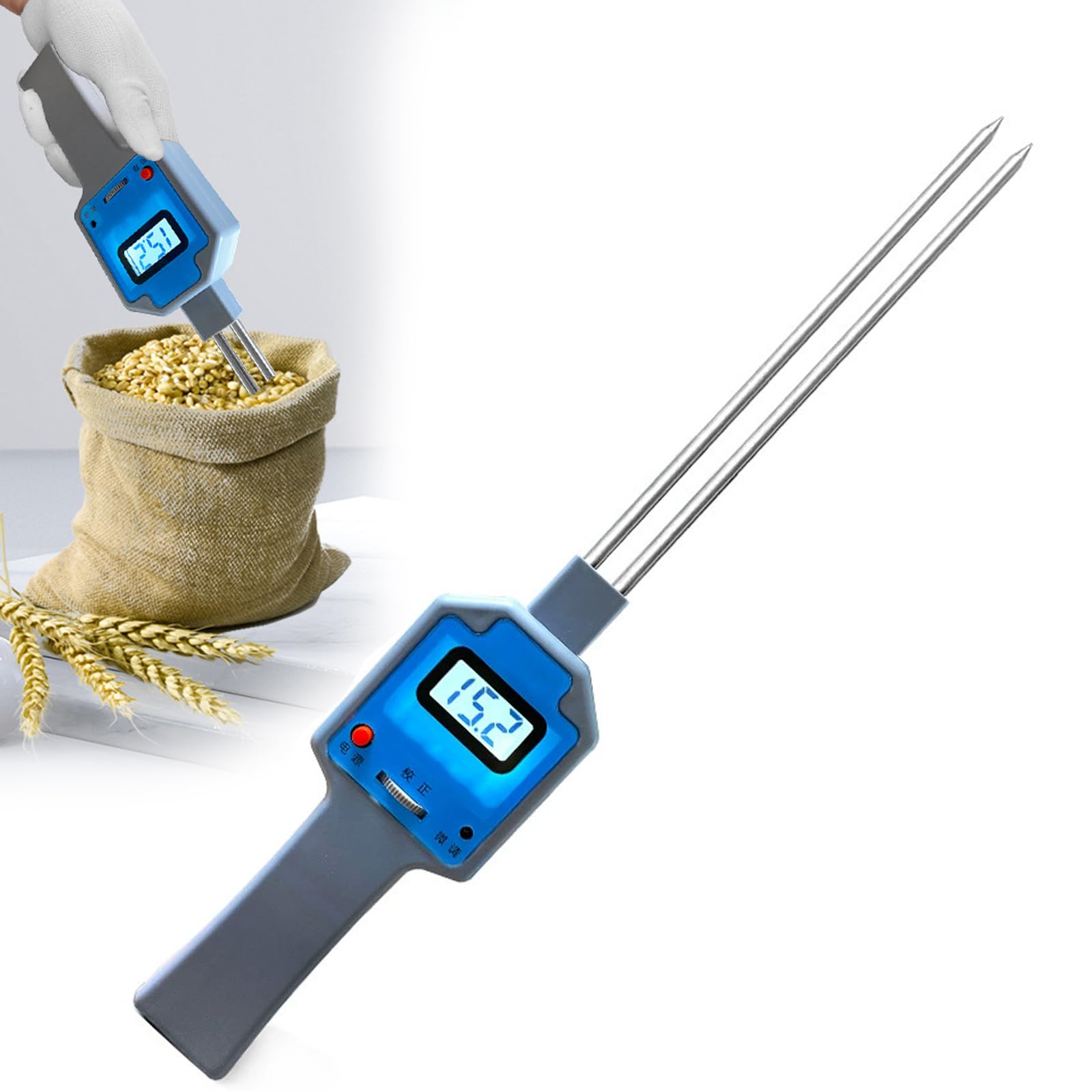 Medidor Digital De Humedad De Harina, Medidor De Humedad De Grano, Probador Humedad, Sonda Doble Humedad Alta Precisión 0,3, Conducción Capacitiva, Con Pantalla Retroiluminada, Rango Medición 5