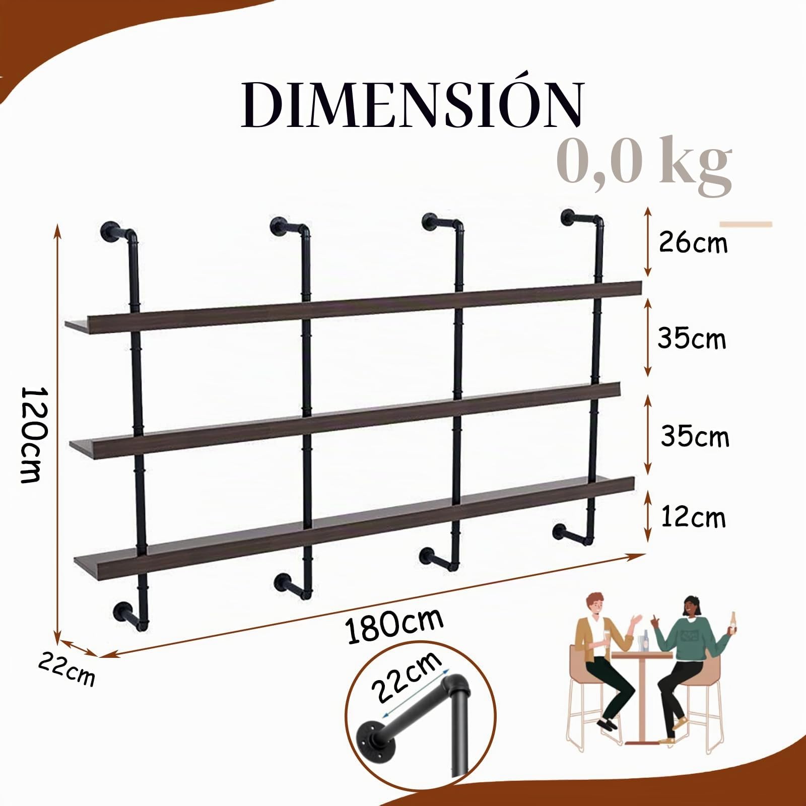 Botellero de Pared Industrial, 2 cm de Grosor Estantes demadera Maciza Botellero Vino Luz LED, Soporte Flotante para exhibición de Vino, para Cocina, Bar, Cafetería y decoración (180cm)