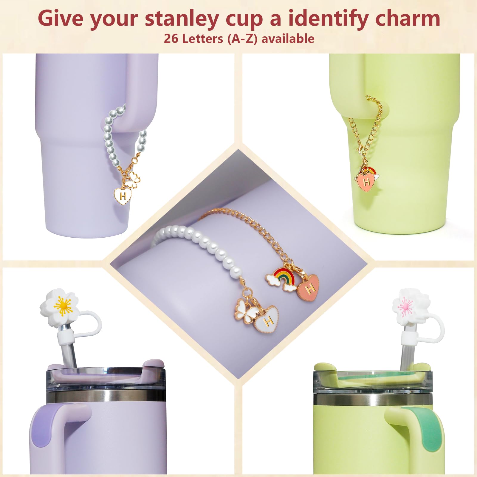 Stanley Becher Zubehör – Strohhalm-Abdeckung 10mm & Anfangsbuchstaben-Anhänger, Personalisiert Für 1,2l & 850ml Trinkflaschen