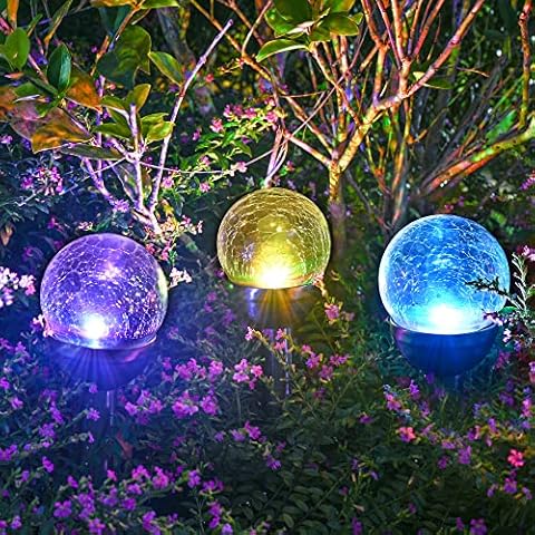 SOLPEX Solar Garden Lights Outdoor, 3 Pack Multi -Color Changing&White 2 Modes Solar Powered Glass Ball Garden Lights, Solar Outdoor Lights Waterproof Powered for Halloween/Christmas Patio Decoration Cover