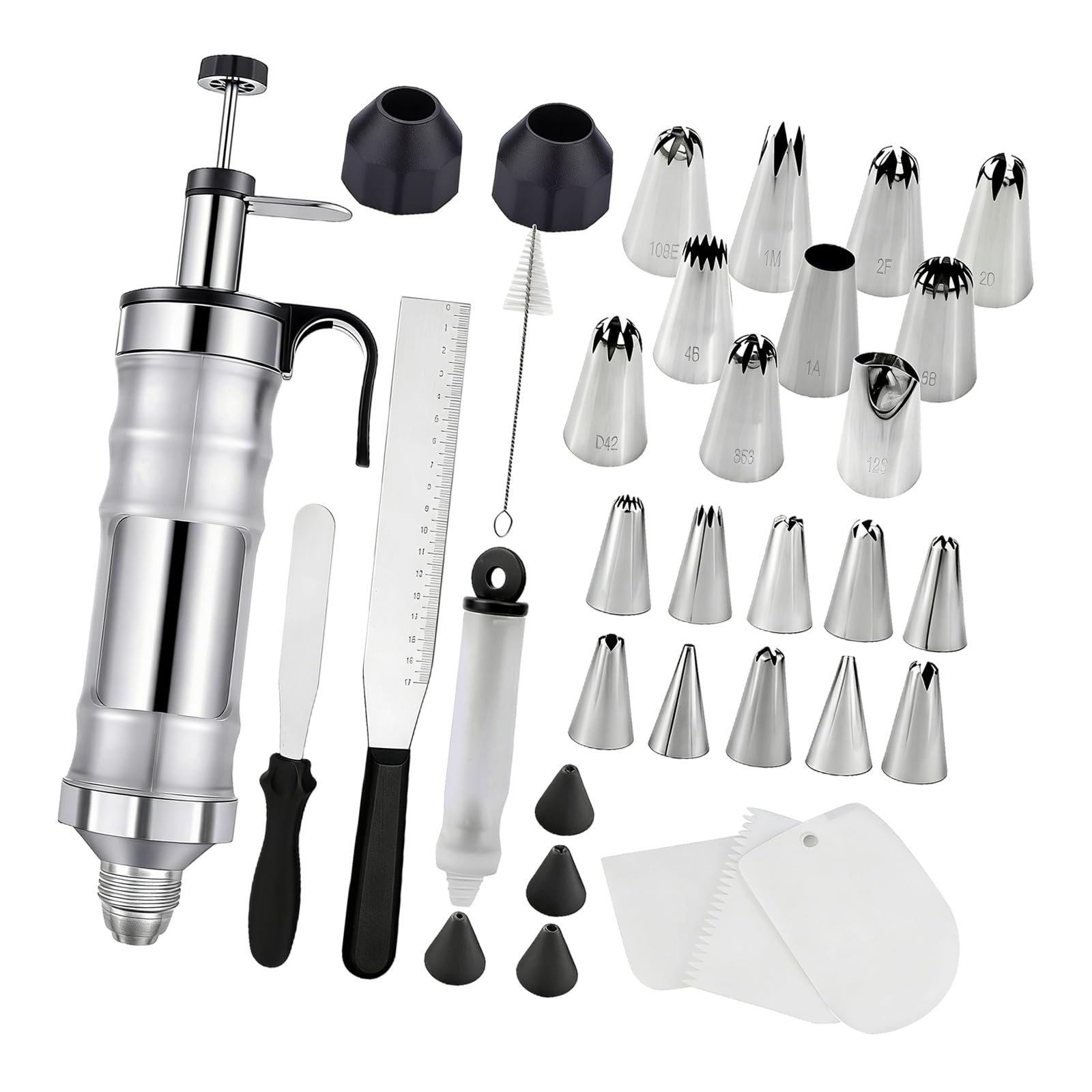 Ensemble de décoration de pâtisserie robuste de 34 pièces avec diverses buses, ensemble d ' accessoires de cuisson domestique pour les designs artistiques, mélange d ' aluminium Frosts