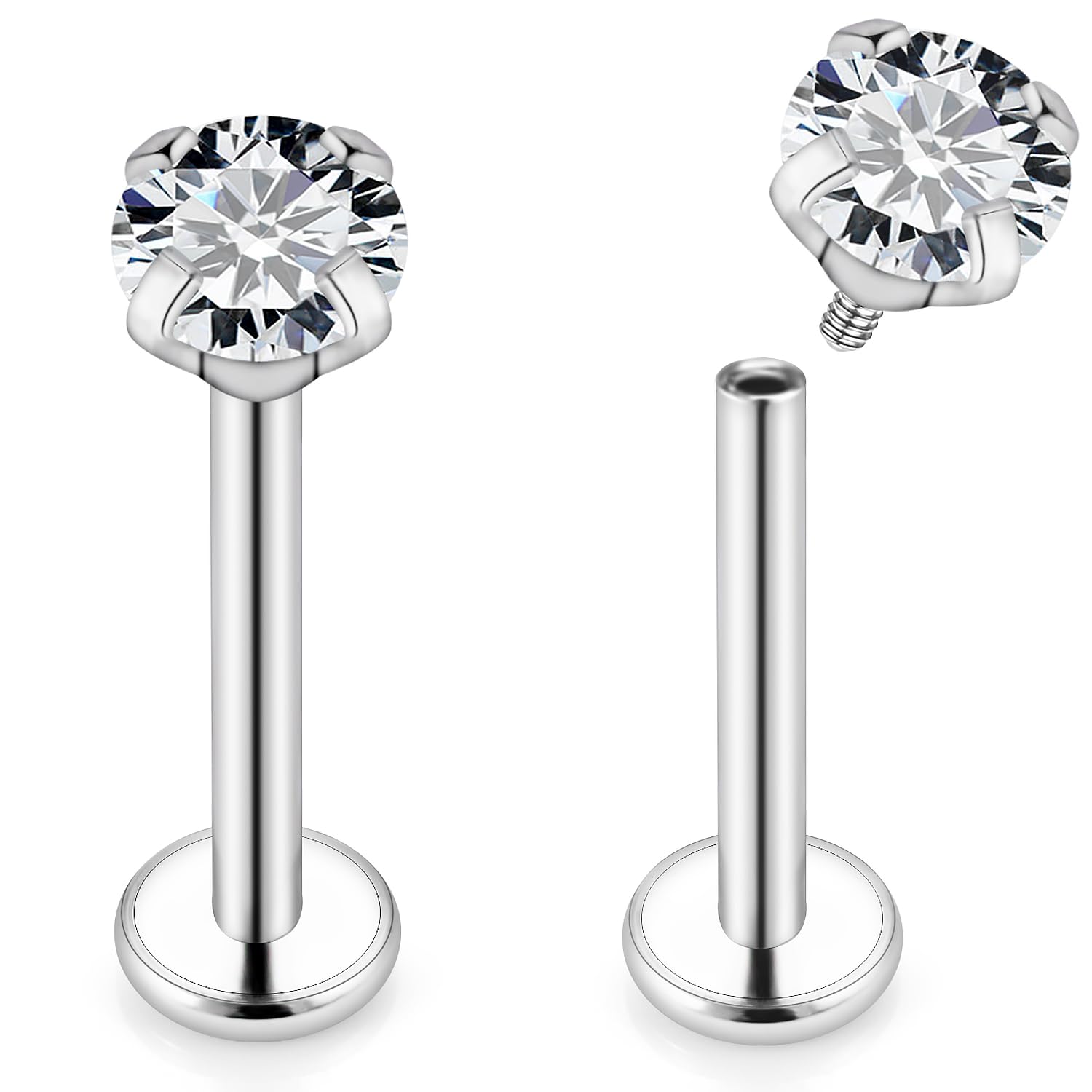 Ovxznts 20g/18g/16g G23 Titanium Internally Threaded Clear CZ Stud Piercing Jewelry for Nose/Tragus/Conch/Helix/Cartilage/Medusa/Lip/Labret - Nose