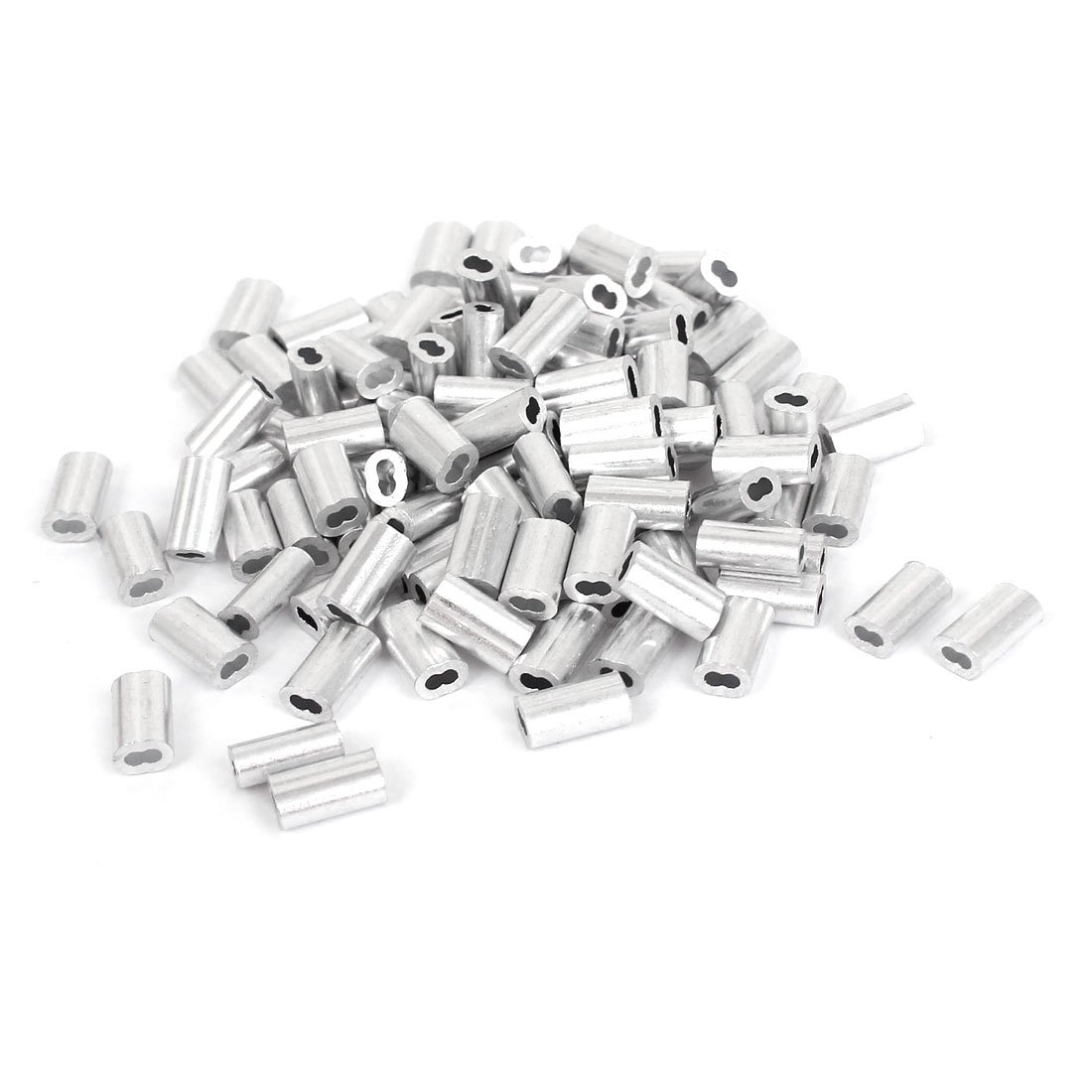 Sourcing Map 100x Aluminium-Drahtseilhülsen – Für 1 Mm Kabel, Doppelte Öffnung, Silber, Zum Crimpen