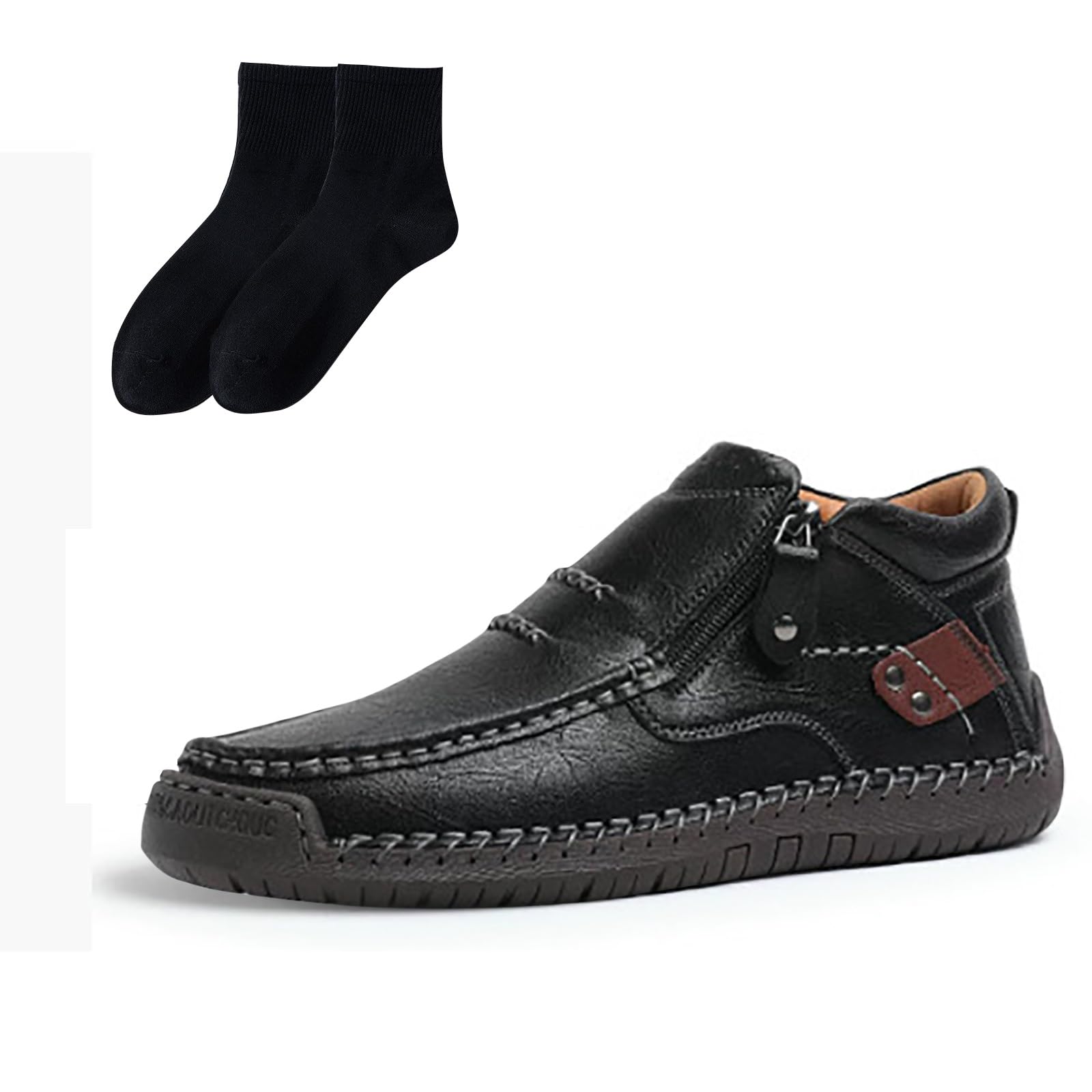 Mocassins de conduite pour hommes en cuir avec chaussettes