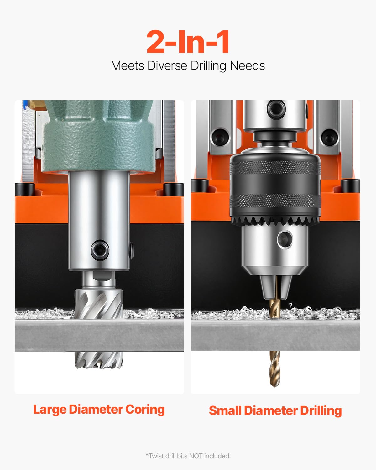 VEVOR Magnetbohrmaschine, 1550-W-Motor, Magnetbohrer 50 mm Kernbohrdurchmesser, 13000 N Magnetkraft, Drehzahlregelung 0–550 U/min, Kernbohrmaschine für Metalloberflächen, Heimwerkerbedarf